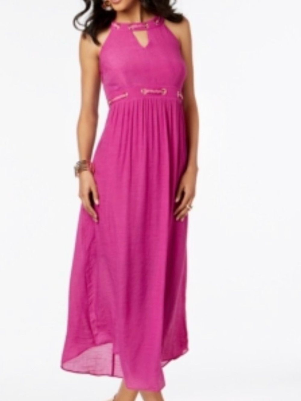Thalia Sodi Fuchsia Halter Maxi Dress with Gold Accents